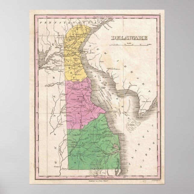 Poster Vintage Map of Delaware (Devant)