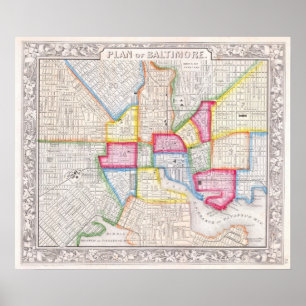 Poster Vintage Map of Downtown Baltimore