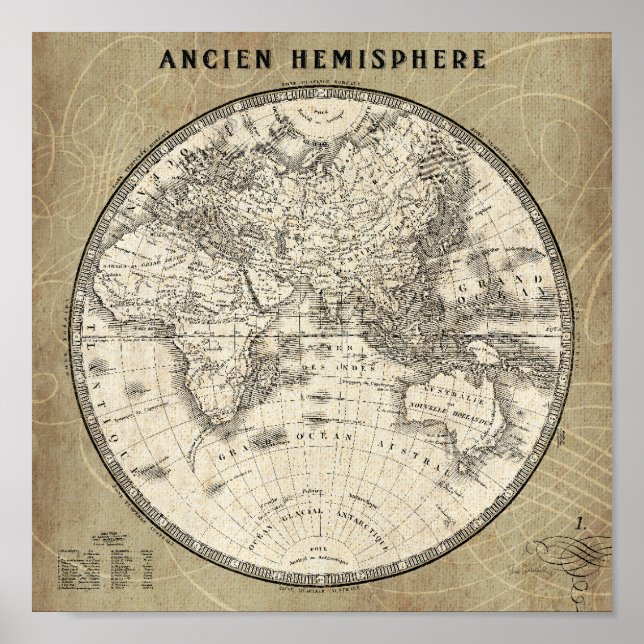 Poster Vintage Map Of Europe and Asia (Devant)