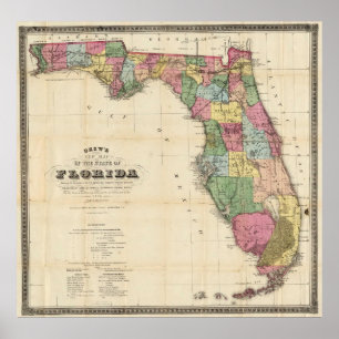 Poster Vintage Map of Florida (1870)