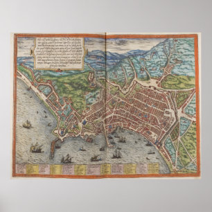 Poster Vintage Map of Naples Italy (1572)