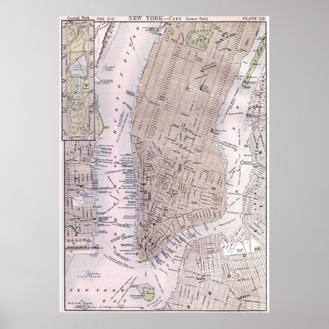 Poster Vintage Map of New York (Devant)