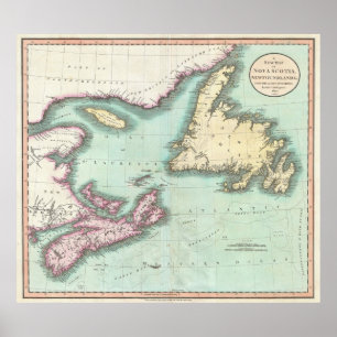 Poster Vintage Map of Nova Scotia and Newfoundland (1807)