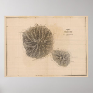 Poster Vintage Map of Tahiti (1845)