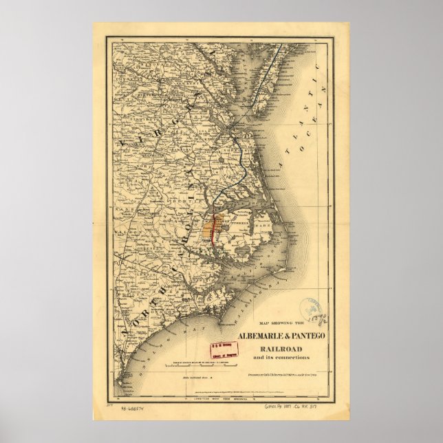 Poster Vintage Map of The Caroline du Nord Coast (Devant)