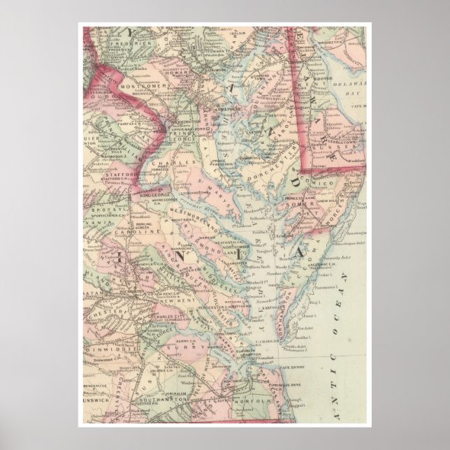 Poster Vintage Map of The Chesapeake Bay (1875) (Devant)