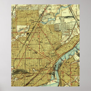 Poster Vintage Map of Toledo Ohio (1938)