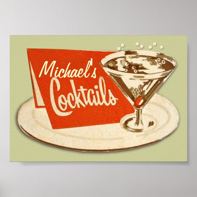 Poster vintage, Martini Cocktails en verre (Devant)