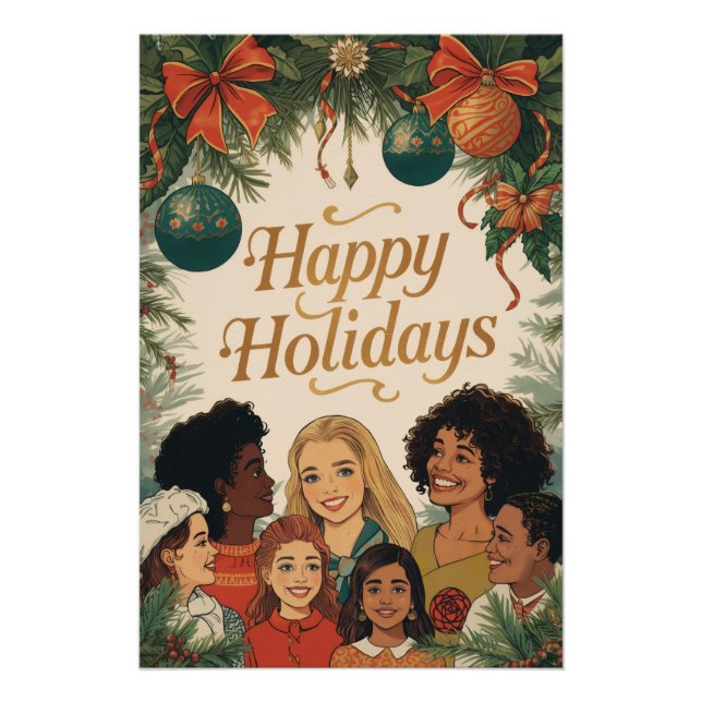 Poster Vintage Merry Christmas Family New Year Message (Devant)