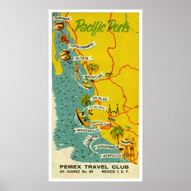 Poster vintage Mexico Beach Travel (Devant)