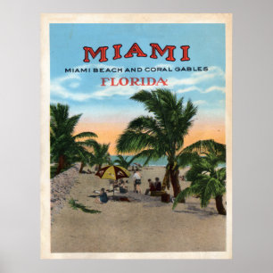 Poster Vintage Miami et Coral Gables Floride Voyage
