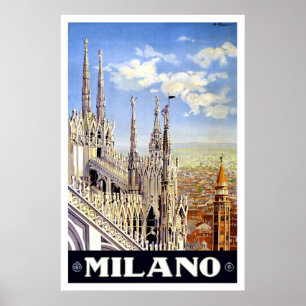 Poster Vintage Milano Travel Advertisement
