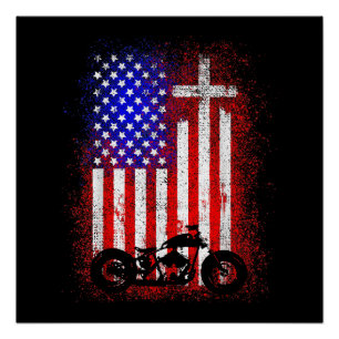 Poster Vintage Motorcycle USA Drapeau Foi chrétienne pour
