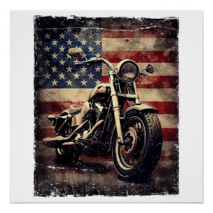 Poster Vintage Motorcycle USA Drapeau Retro Biker América
