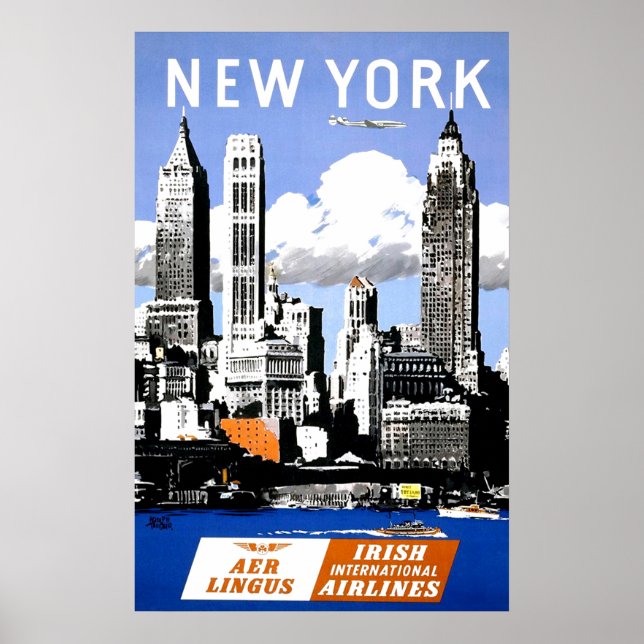 Poster vintage New York City Air Travel (Devant)