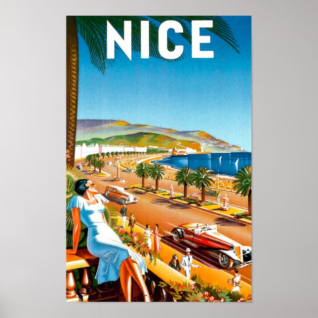 Poster vintage Nice France Travel (Devant)