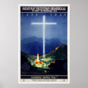Poster Vintage Passion Play Oberammergau Bavaria, Allemag