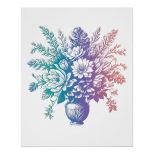 Poster Vintage Pastel Colorful Floral Design
