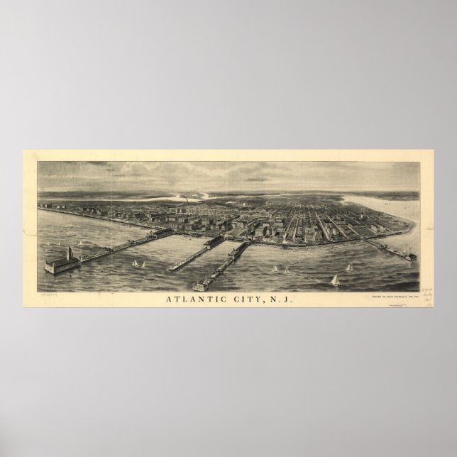 Poster Vintage Pictorial Map of Atlantic City (Devant)