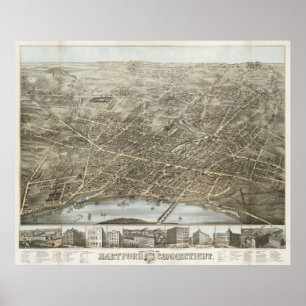 Poster Vintage Pictorial Map of Hartford CT