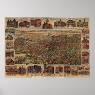 Poster Vintage Pictorial Map of Los Angeles