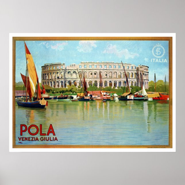 Poster Vintage Pola Pula roman theatre Italian travel (Devant)