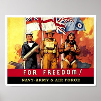 Poster Vintage pour la liberté Marine, Armée, Force aérie