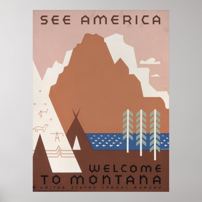 Poster vintage Promouvoir Les Voyages Au Montana.  (Devant)
