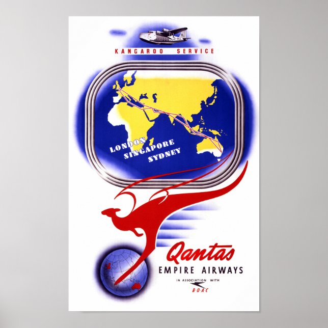 Poster vintage Qantas Empire Airways restauré (Devant)