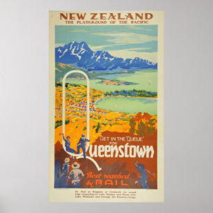 Poster Vintage Queenstown New Zealand Travel