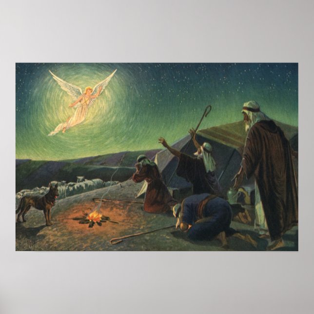 Poster Vintage Religion, Annonciation aux bergers (Devant)
