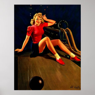 Poster Vintage Retro Al Buell Bowling Pin-up Girl