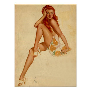 Poster Vintage Retro Alberto Vargas Redonhead Pin Up Girl