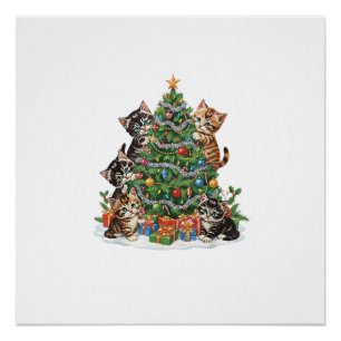 Poster Vintage Rétro Années 90 Chat Arbre de Noël Amoureu