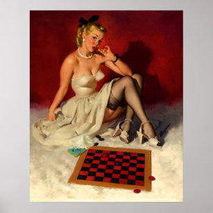 Poster Vintage Retro Checkers Pin UP Girl