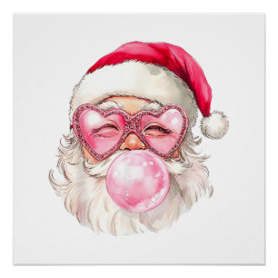 Poster Vintage Retro Santa Noël Bubble Gum Lunettes de so
