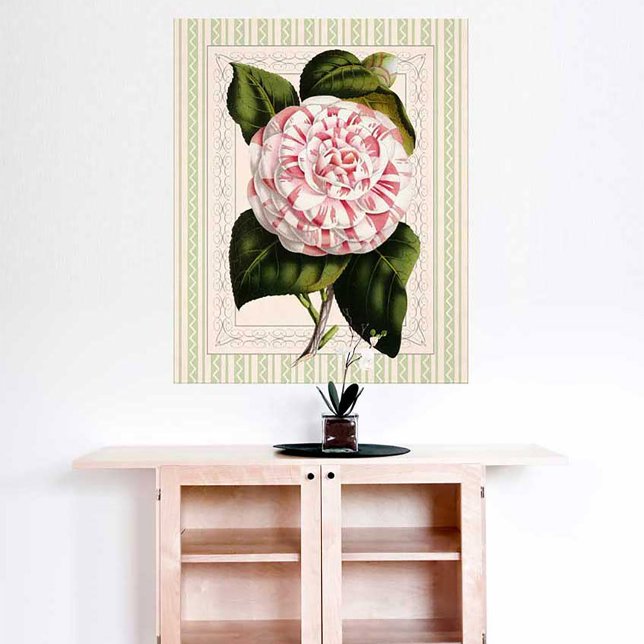 Poster Vintage rose et blanc Camellia Shabby Elégance (Créateur téléchargé)