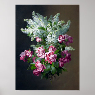 Poster vintage Roses violets et Lilacs blancs