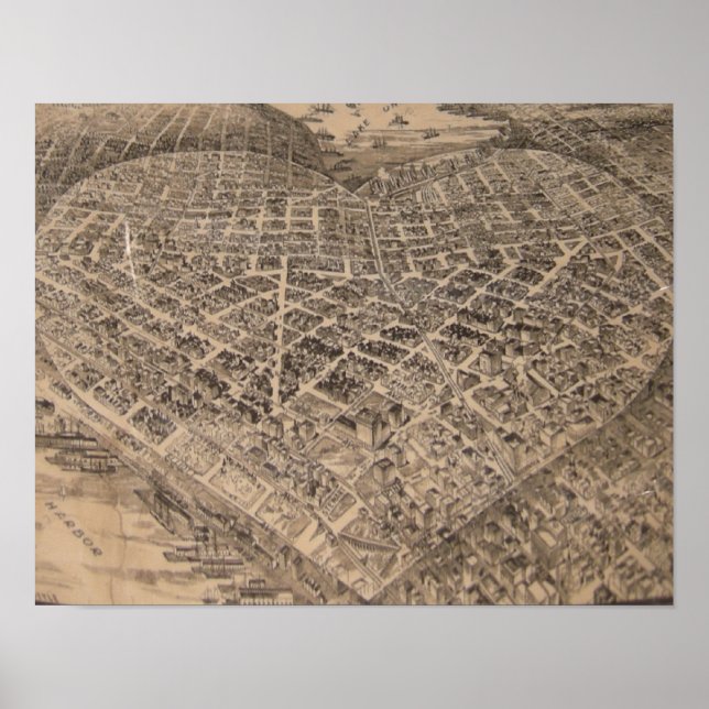 Poster Vintage Seattle Heart Map (Devant)