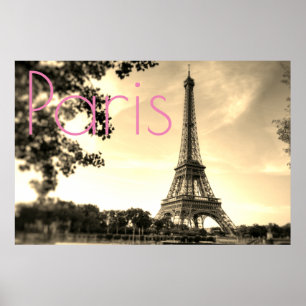 Poster Vintage Sepia Eiffel Tower Paris Love City
