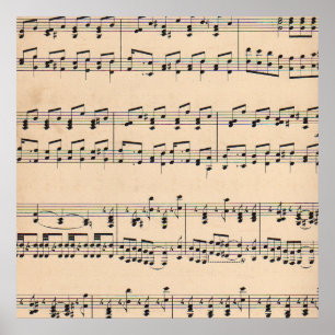 Poster Vintage Sheet Music Score Black and White Notes