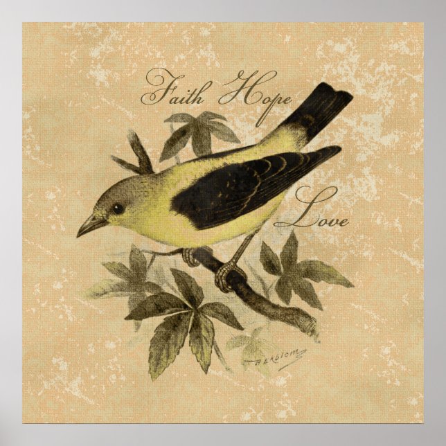 Poster vintage Songbird Bird Faith Hope Love (Devant)