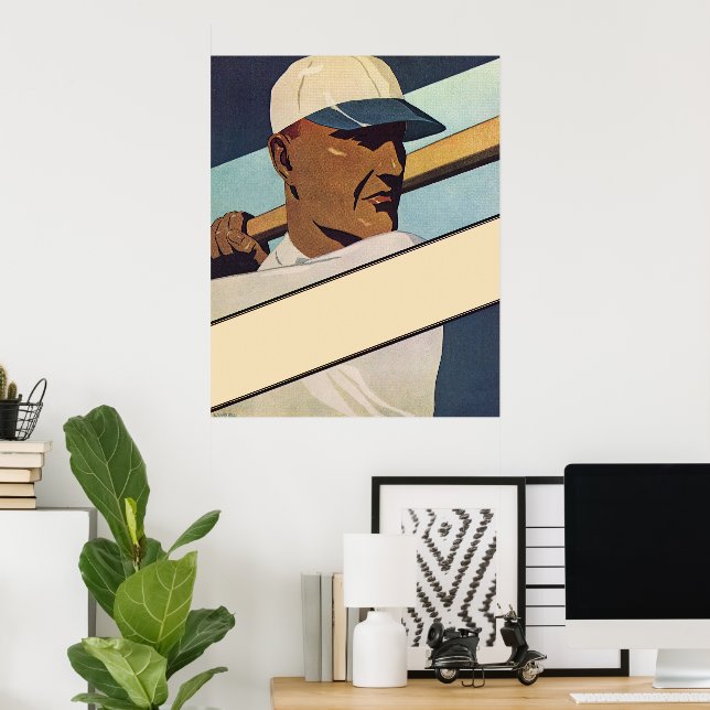 Poster Vintage Sports Baseball Batter, Stylized Art (Bureau à domicile)