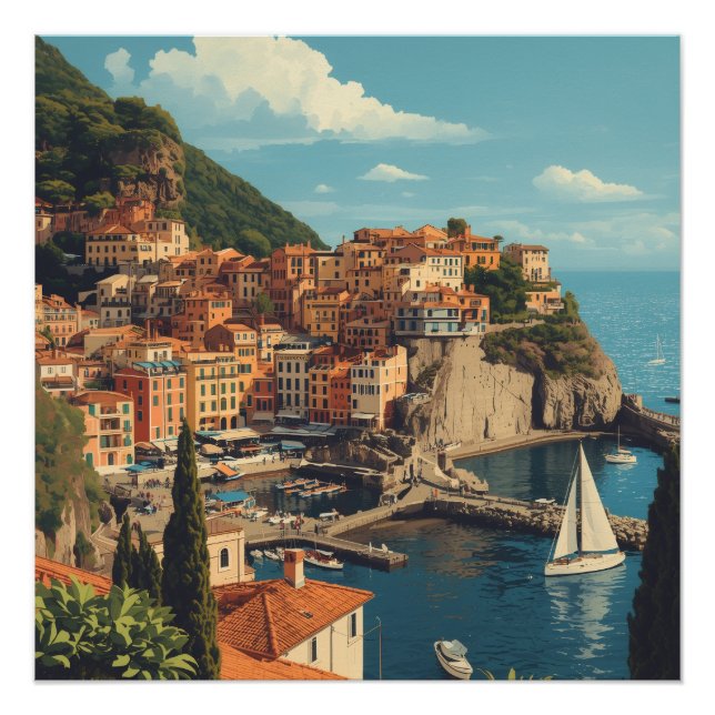 Poster Vintage Style Portofino Genova Italy (Devant)