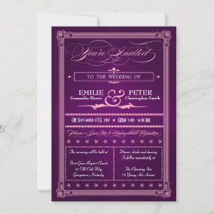 Poster vintage Style Violet Mariage Invitations