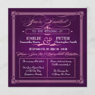 Poster vintage Style Violet Mariage Invitations