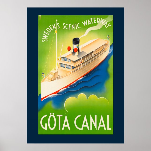 Poster vintage suédois Pittoresque Waterway Travel (Devant)