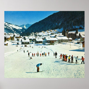 Poster Vintage Switzerland, Morgins ecole de ski