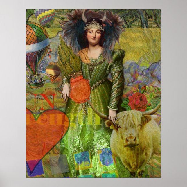 Poster Vintage Taurus Imaginaire gothique collage lunaire (Devant)