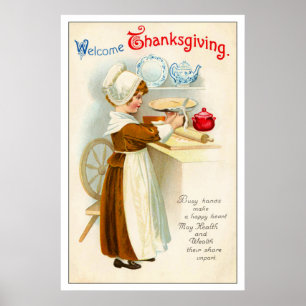 Poster vintage Thanksgiving Girl Making Pie